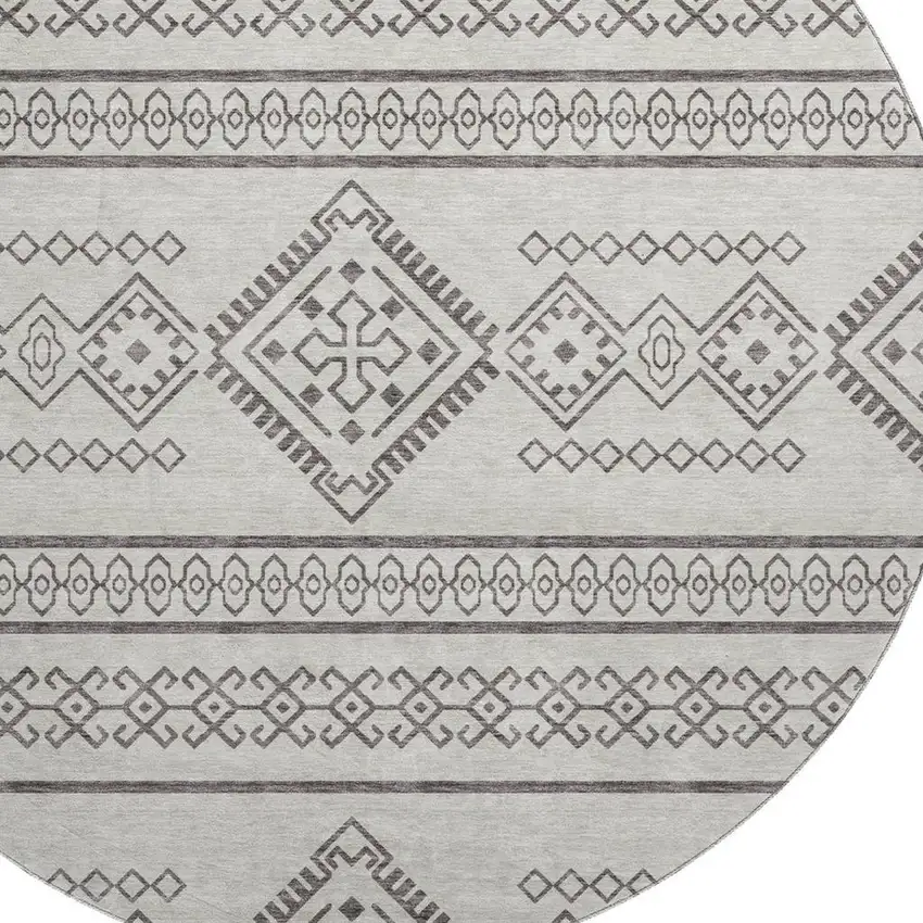 8' Beige And Taupe Southwestern Washable Round Rug With UV Protection Photo 3