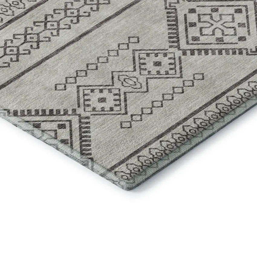 8' Beige And Taupe Southwestern Washable Round Rug With UV Protection Photo 7