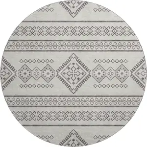 Photo of 8' Beige And Taupe Southwestern Washable Round Rug With UV Protection