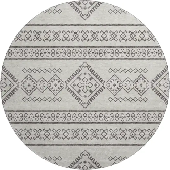 8' Beige And Taupe Southwestern Washable Round Rug With UV Protection Photo 1