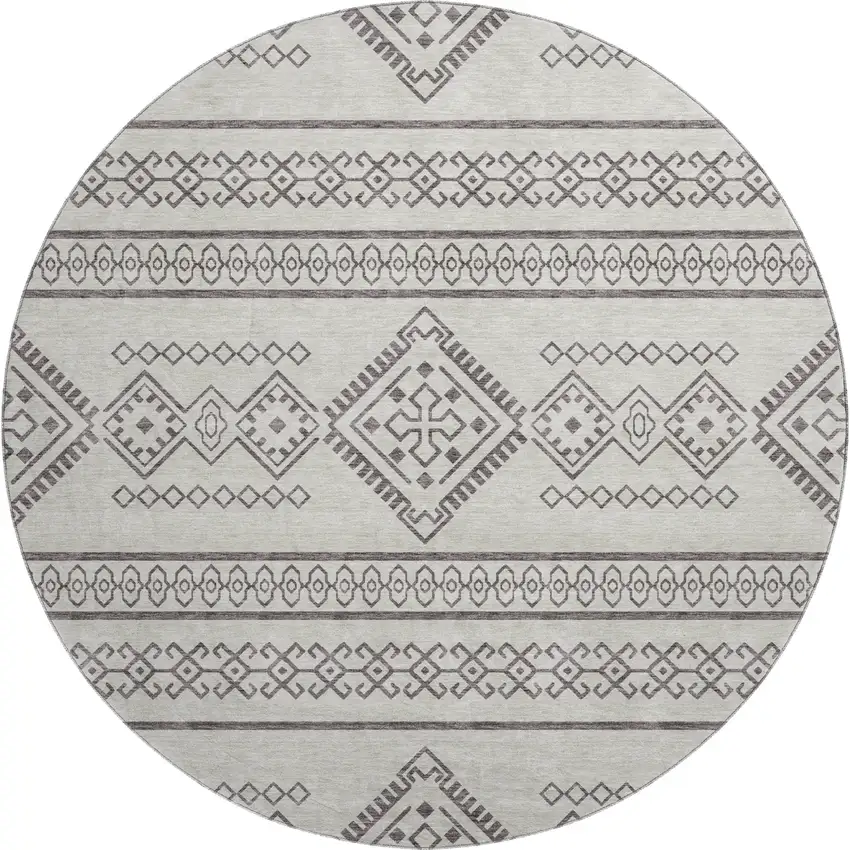 8' Beige And Taupe Southwestern Washable Round Rug With UV Protection Photo 1