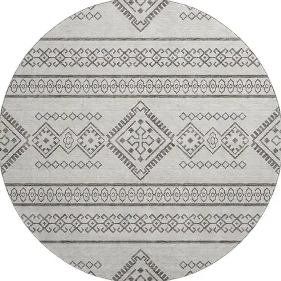 8' Beige And Taupe Southwestern Washable Round Rug With UV Protection Photo 4