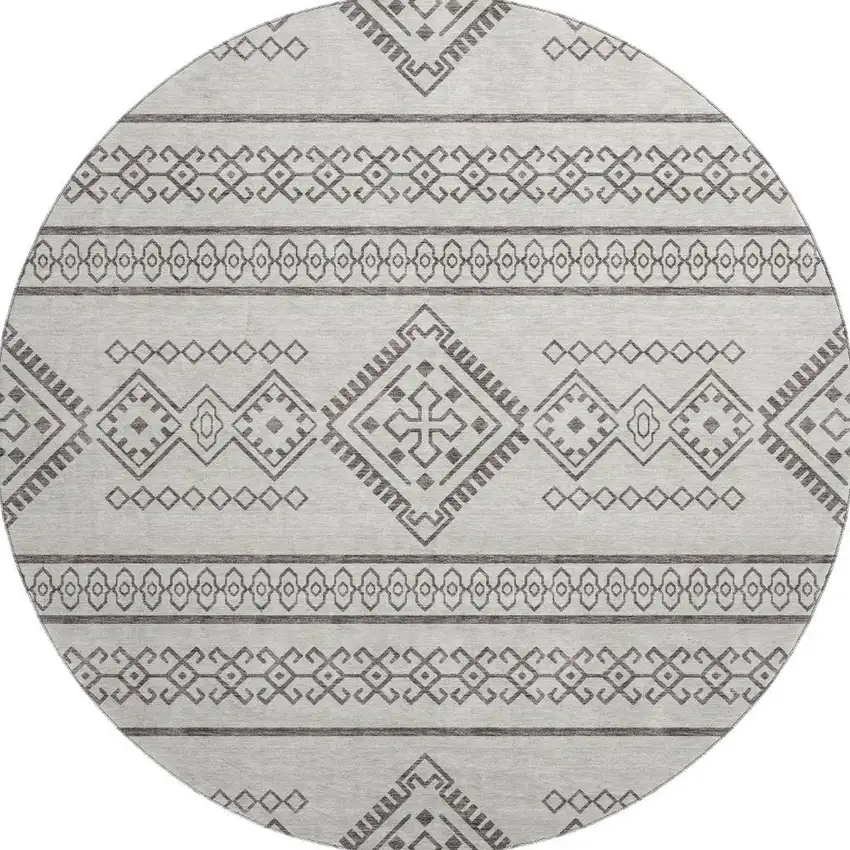 8' Beige And Taupe Southwestern Washable Round Rug With UV Protection Photo 4
