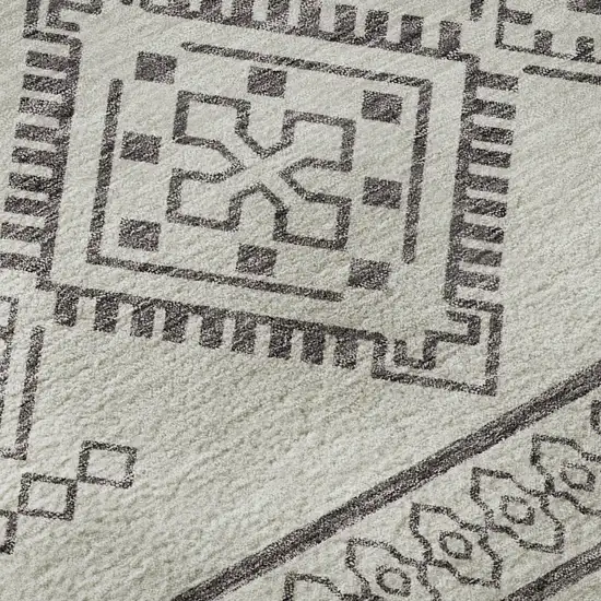 8' Beige And Taupe Southwestern Washable Round Rug With UV Protection Photo 9