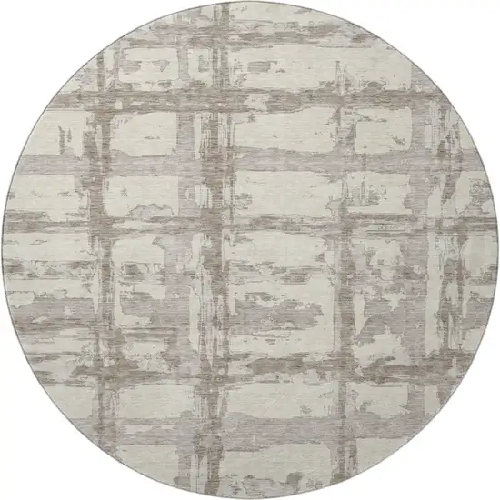 8' Beige And Taupe Striped Washable Round Rug With UV Protection Photo 4