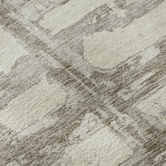 8' Beige And Taupe Striped Washable Round Rug With UV Protection Photo 9