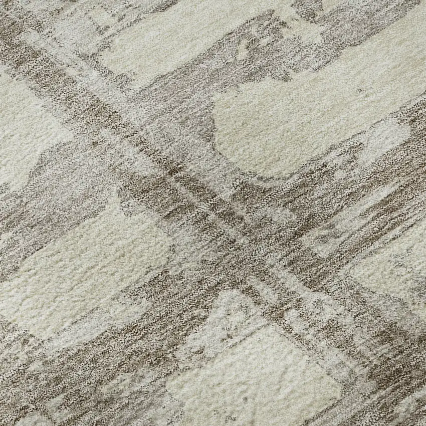 8' Beige And Taupe Striped Washable Round Rug With UV Protection Photo 9