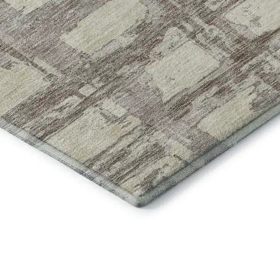 8' Beige And Taupe Striped Washable Round Rug With UV Protection Photo 7