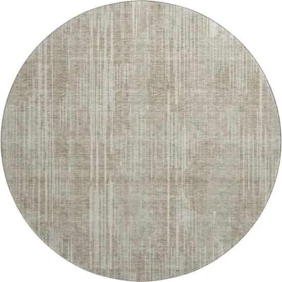 8' Beige And Taupe Striped Washable Round Rug With UV Protection Photo 1