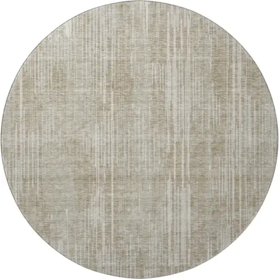 8' Beige And Taupe Striped Washable Round Rug With UV Protection Photo 4