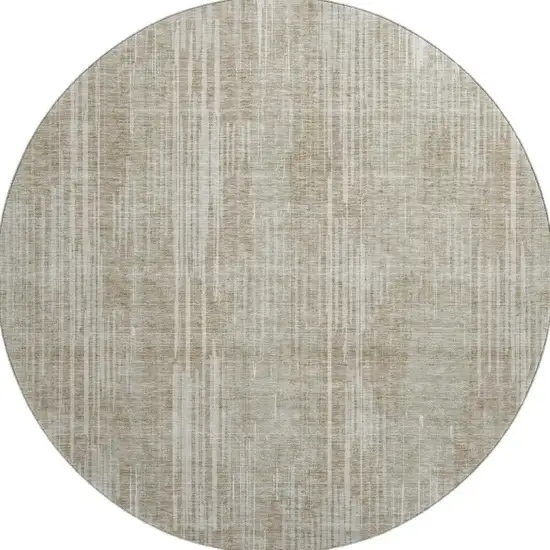 8' Beige And Taupe Striped Washable Round Rug With UV Protection Photo 3