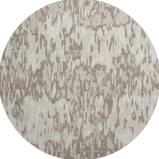 8' Beige And Taupe Striped Washable Round Rug With UV Protection Photo 3