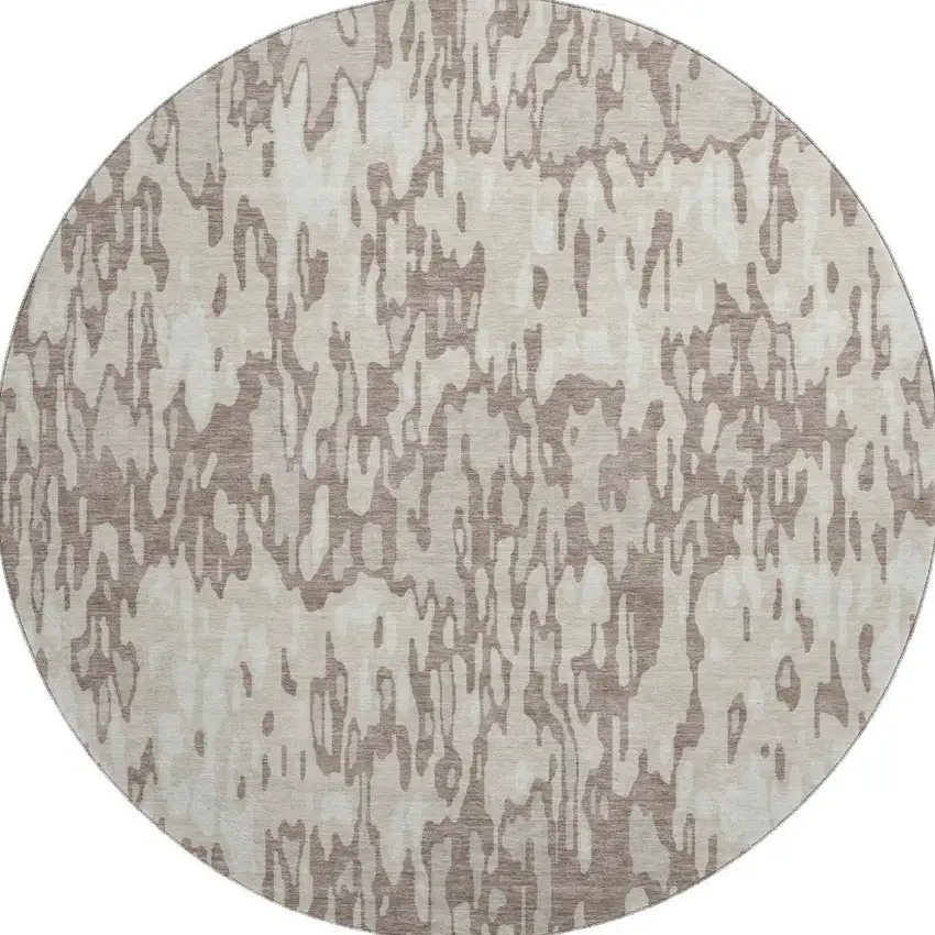 8' Beige And Taupe Striped Washable Round Rug With UV Protection Photo 3