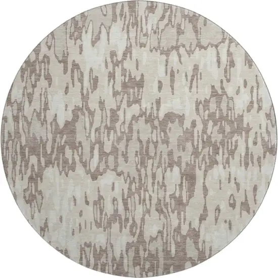 8' Beige And Taupe Striped Washable Round Rug With UV Protection Photo 1