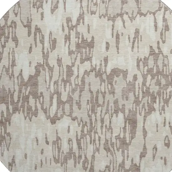 8' Beige And Taupe Striped Washable Round Rug With UV Protection Photo 2