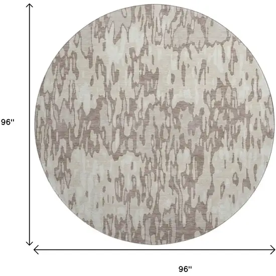 8' Beige And Taupe Striped Washable Round Rug With UV Protection Photo 9