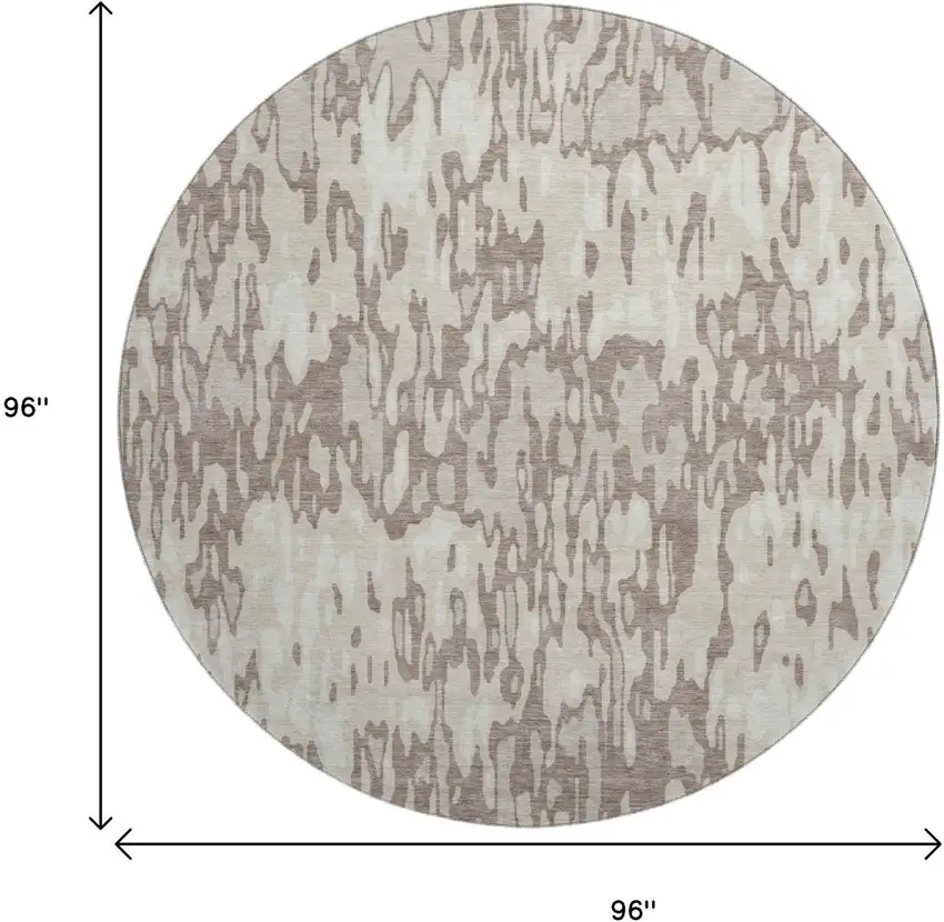 8' Beige And Taupe Striped Washable Round Rug With UV Protection Photo 9