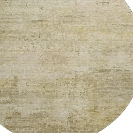 8' Beige And Wheat Abstract Washable Round Rug With UV Protection Photo 2