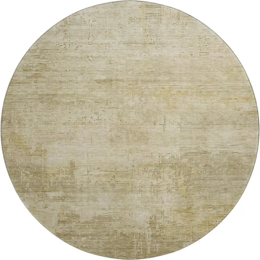 8' Beige And Wheat Abstract Washable Round Rug With UV Protection Photo 1