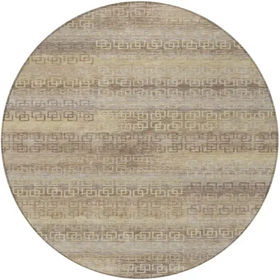 8' Beige And Wheat Round Striped Washable Indoor Outdoor Area Rug Photo 3