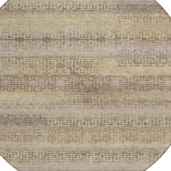 8' Beige And Wheat Round Striped Washable Indoor Outdoor Area Rug Photo 4