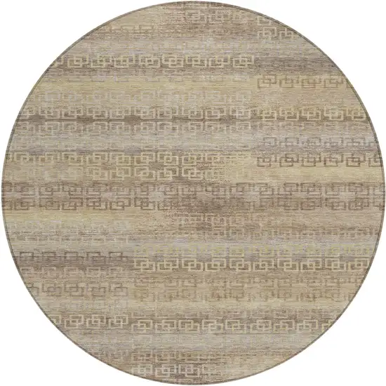 8' Beige And Wheat Round Striped Washable Indoor Outdoor Area Rug Photo 1