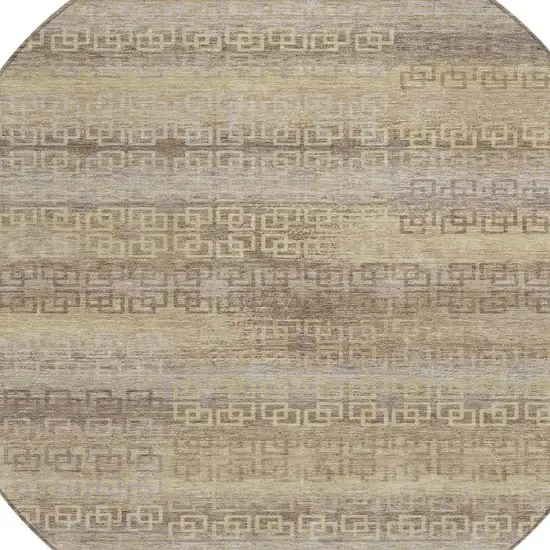 8' Beige And Wheat Round Striped Washable Indoor Outdoor Area Rug Photo 9