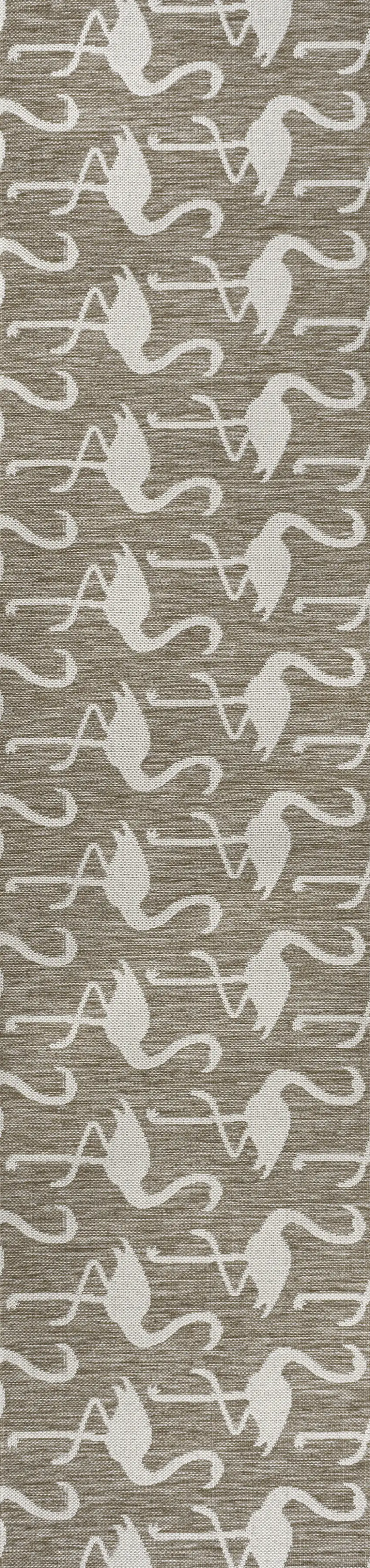 8' Beige And White Animal Print Indoor Outdoor Runner Rug Photo 1