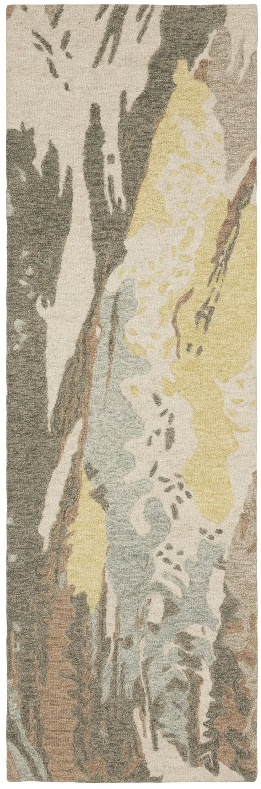 8' Beige And Yellow Wool Abstract Hand Tufted Runner Rug Photo 2