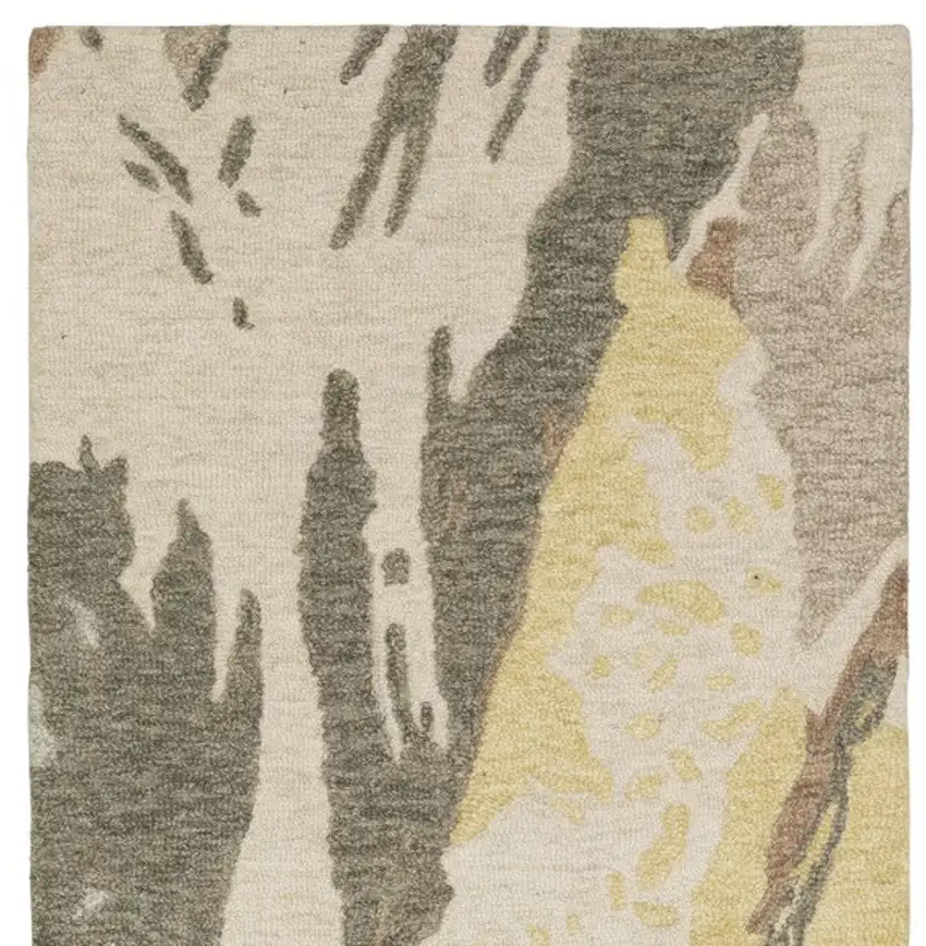 8' Beige And Yellow Wool Abstract Hand Tufted Runner Rug Photo 6