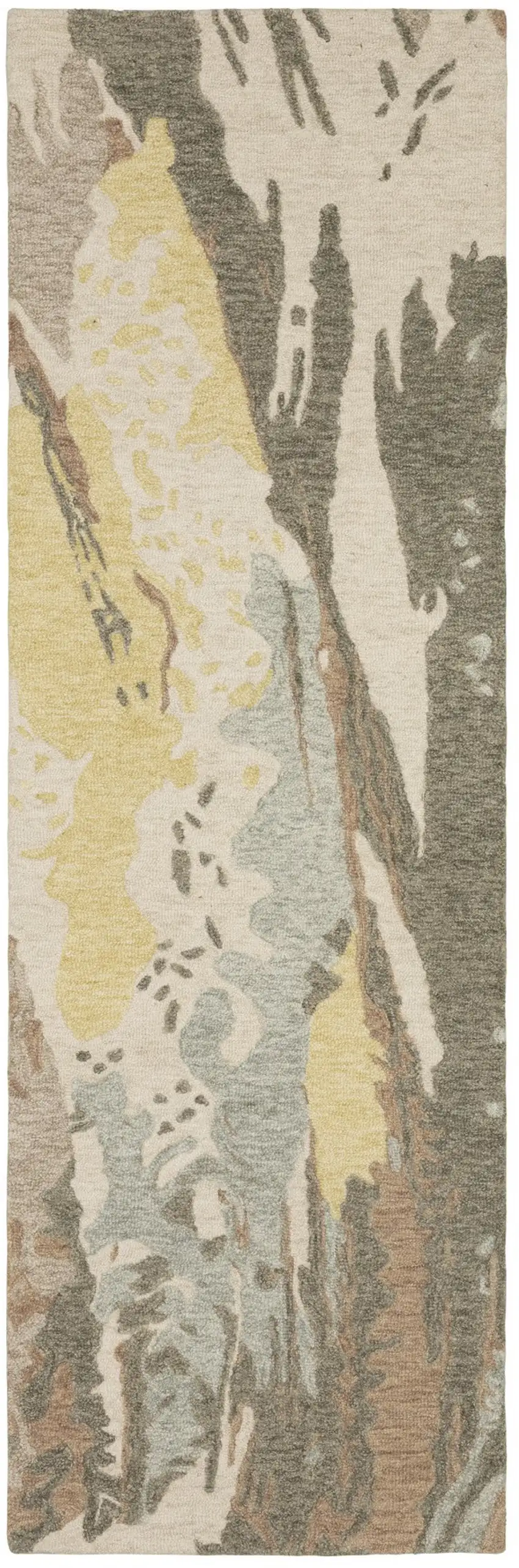 8' Beige And Yellow Wool Abstract Hand Tufted Runner Rug Photo 4
