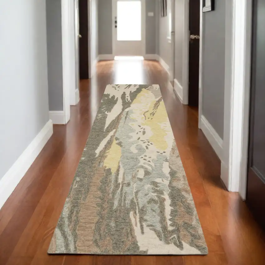 8' Beige And Yellow Wool Abstract Hand Tufted Runner Rug Photo 1