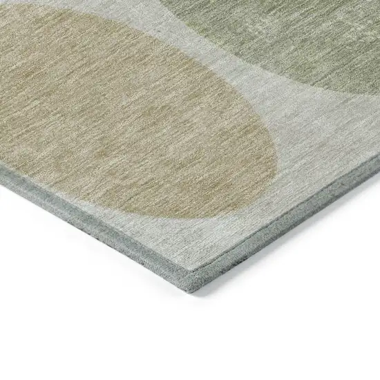 8' Beige Artichoke Green And Charcoal Round Geometric Washable Indoor Outdoor Area Rug Photo 8