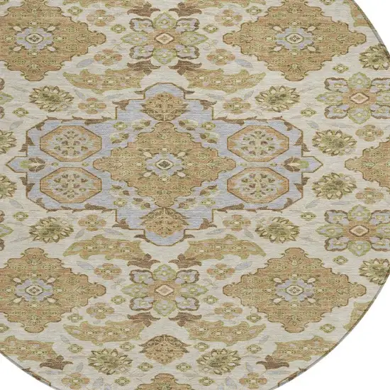 8' Beige Artichoke Green And Ivory Round Medallion Washable Indoor Outdoor Area Rug Photo 4