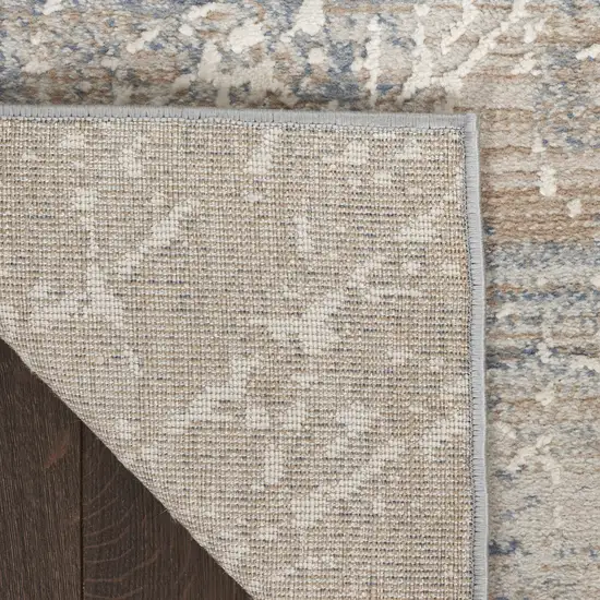 8' Beige Blue And Brown Abstract Runner Rug Photo 9