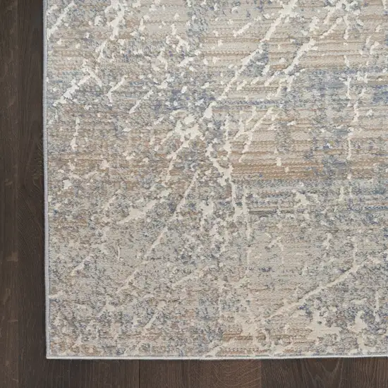 8' Beige Blue And Brown Abstract Runner Rug Photo 9