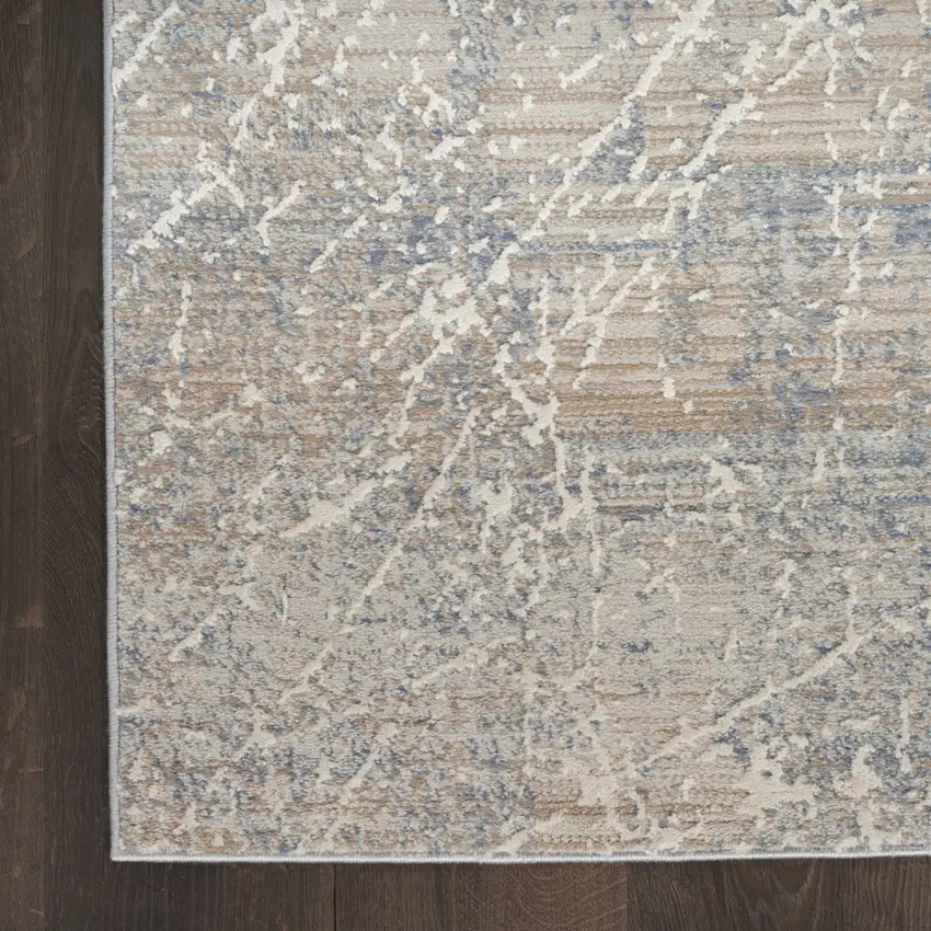 8' Beige Blue And Brown Abstract Runner Rug Photo 9