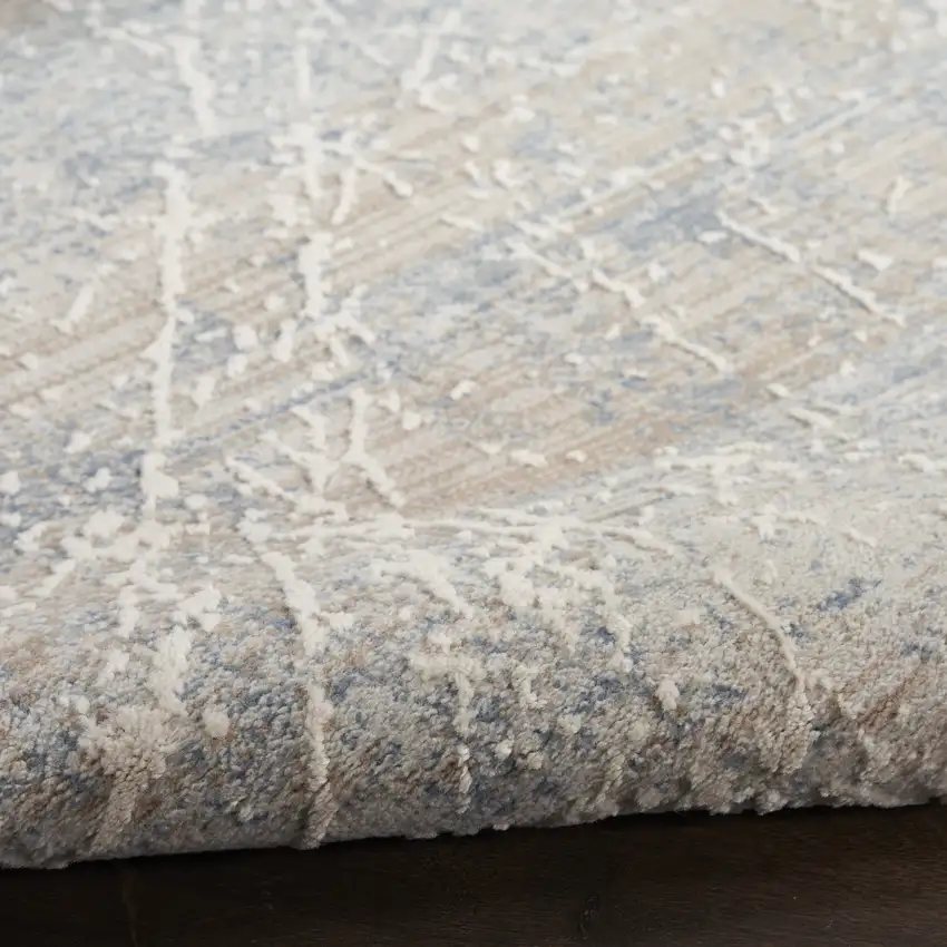 8' Beige Blue And Brown Abstract Runner Rug Photo 7