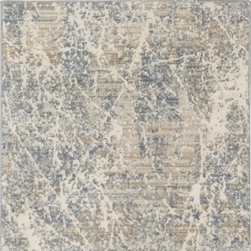 8' Beige Blue And Brown Abstract Runner Rug Photo 6