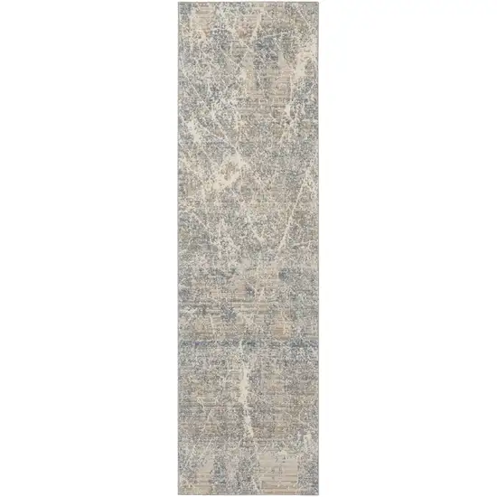 8' Beige Blue And Brown Abstract Runner Rug Photo 4