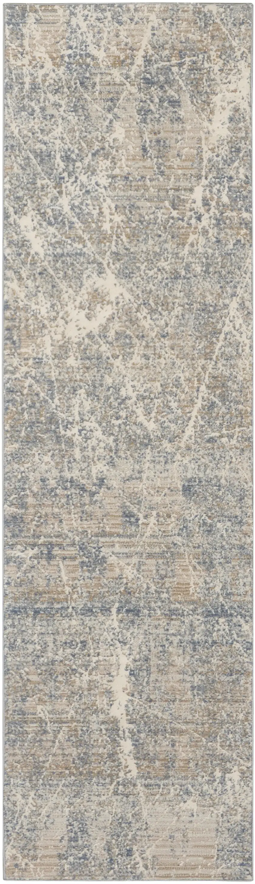 8' Beige Blue And Brown Abstract Runner Rug Photo 4