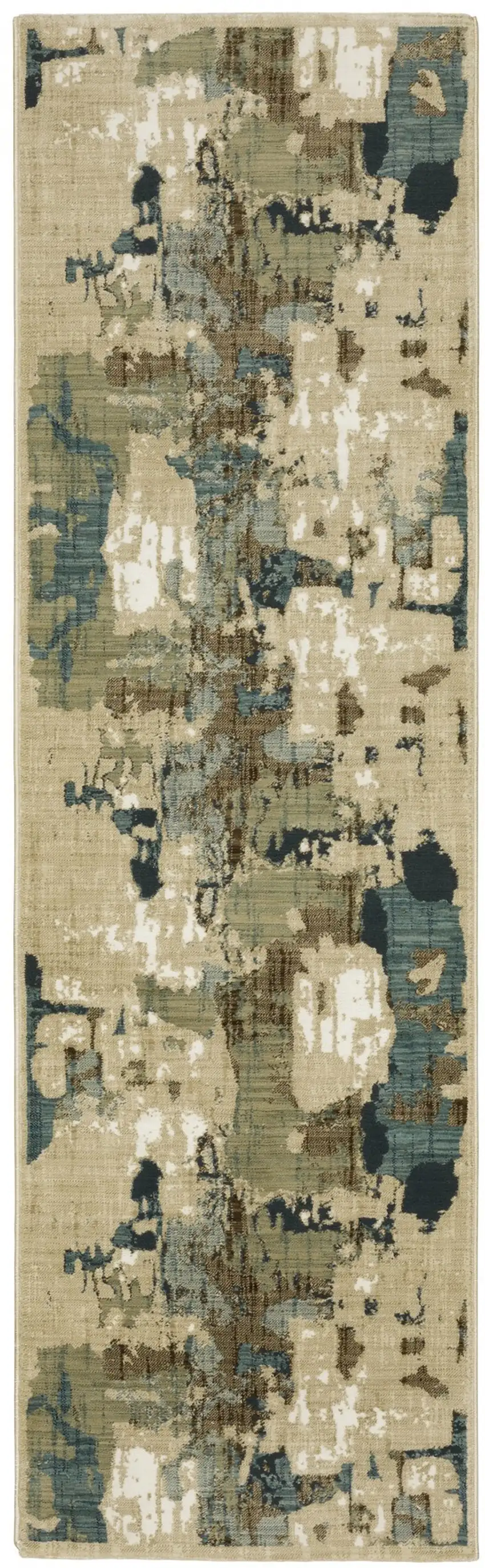 8' Beige Blue And Brown Abstract Runner Rug Photo 2