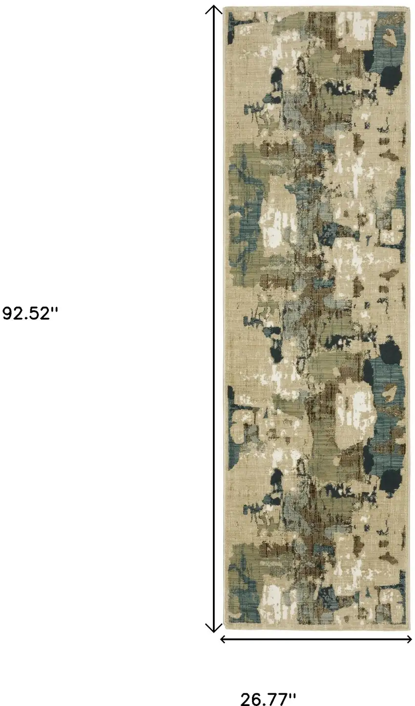 8' Beige Blue And Brown Abstract Runner Rug Photo 3