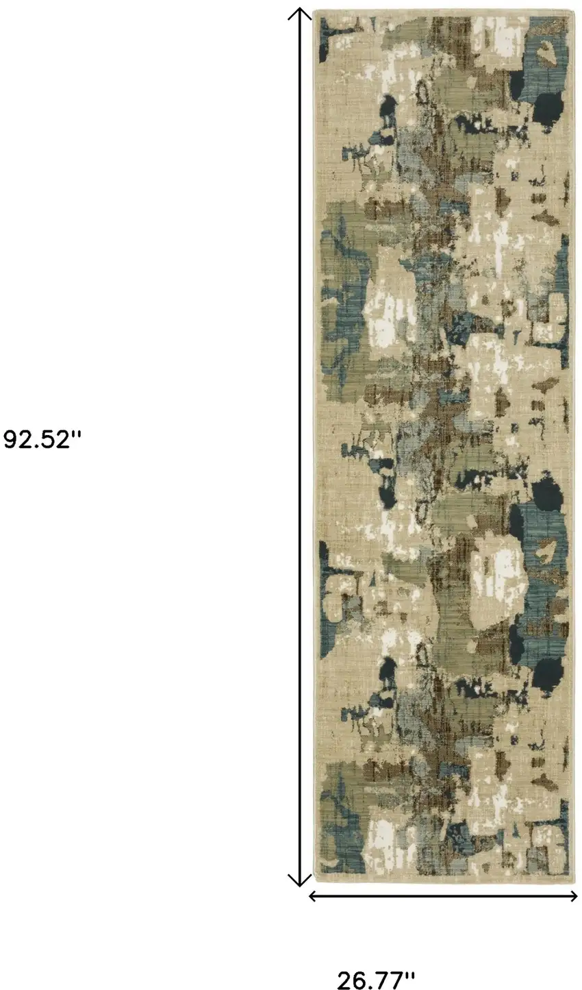 8' Beige Blue And Brown Abstract Runner Rug Photo 3