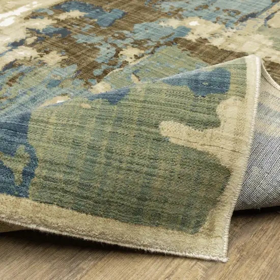 8' Beige Blue And Brown Abstract Runner Rug Photo 8