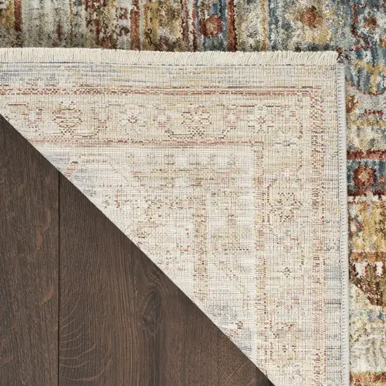 10' Beige Blue And Brown Oriental Distressed Runner Rug Photo 9