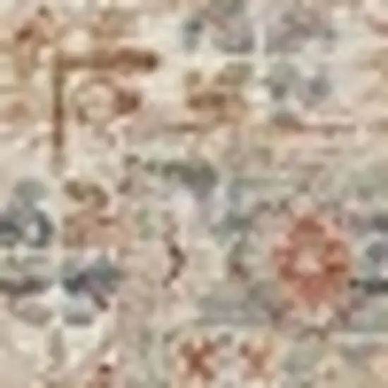 10' Beige Blue And Brown Oriental Distressed Runner Rug Photo 6