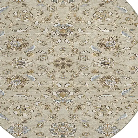 8' Beige Blue And Brown Round Moroccan Washable Indoor Outdoor Area Rug Photo 5