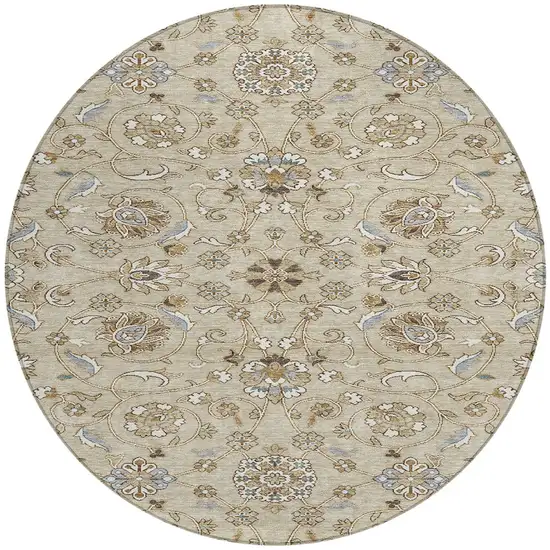 8' Beige Blue And Brown Round Moroccan Washable Indoor Outdoor Area Rug Photo 6