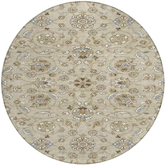 8' Beige Blue And Brown Round Moroccan Washable Indoor Outdoor Area Rug Photo 2